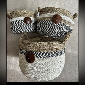 3-Piece Handwoven Storage Basket Set – Natural Boho Style